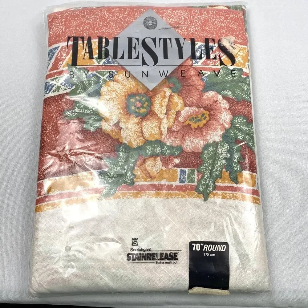 Fabric Tablecloth Desert Flower 70” Round NEW old stock 1990s